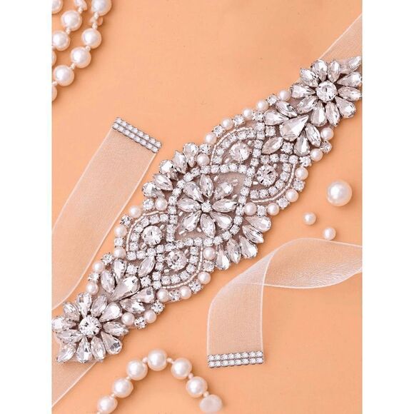 Rhinestone Beaded Wedding Bridal Prom Crystal Applique Sash Waist Belt NEW main image 11